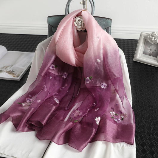 Pashmina de Seda y Lana con Bordado Degradado - Protección Solar - Image 13
