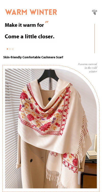 Chal de Cachemira Otoño Invierno con Bordado Floral Étnico Retro Artístico - Image 12