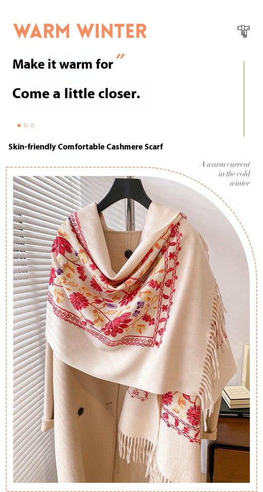 Chal de Cachemira Otoño Invierno con Bordado Floral Étnico Retro Artístico - Image 12