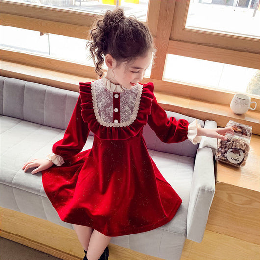 Vestido Navideño Rojo de Terciopelo para Niña - Image 3