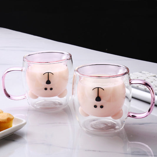 Vaso Infantil Doble de Cristal Diseño Osito para Café y Leche - Verano Divertido
