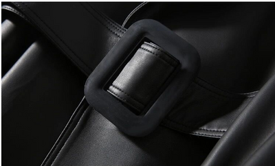 Chaqueta de Cuero Suelta con Cinturón Versátil - Image 8