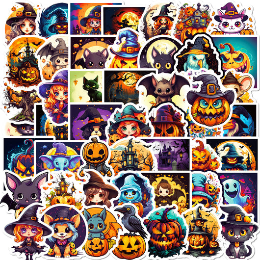 A large collection of colorful Halloween graffiti stickers featuring pumpkins, witches, ghosts, and other spooky characters. - Image 10