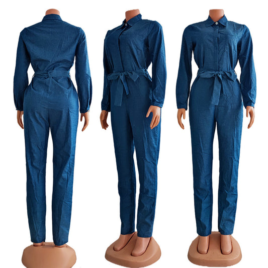 Overol Denim para Mujer con Camisa Integrada y Cinturón - Image 2
