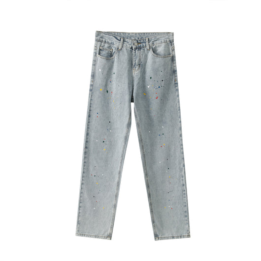 Jeans Rectos Sueltos con Efecto Paint Splash Azul - Image 6