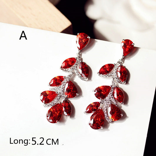 Aretes Largos de Novia con Rubí Rojo Paloma Talla Cuadrada Redonda - Image 29