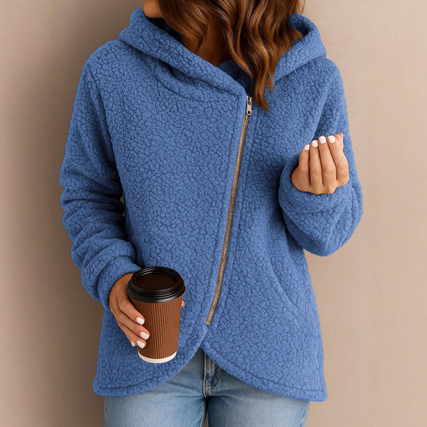 Sudadera Suelta de Lana de Cordero con Cierre y Mangas Largas