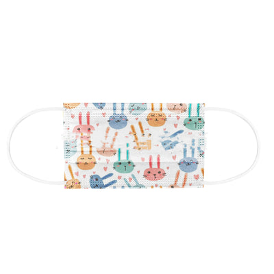 Children's disposable protective mask with a playful cat and paw print pattern on a dark blue background, featuring white ear loops. - Image 5