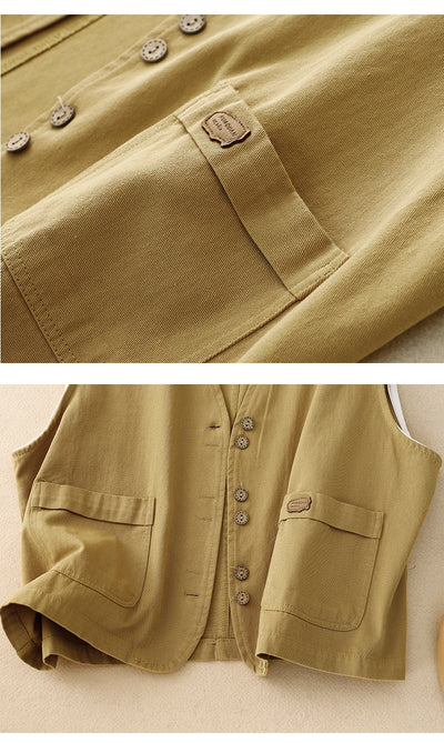 Chaleco Retro Coreano Mujer en Algodón y Lino - Image 22