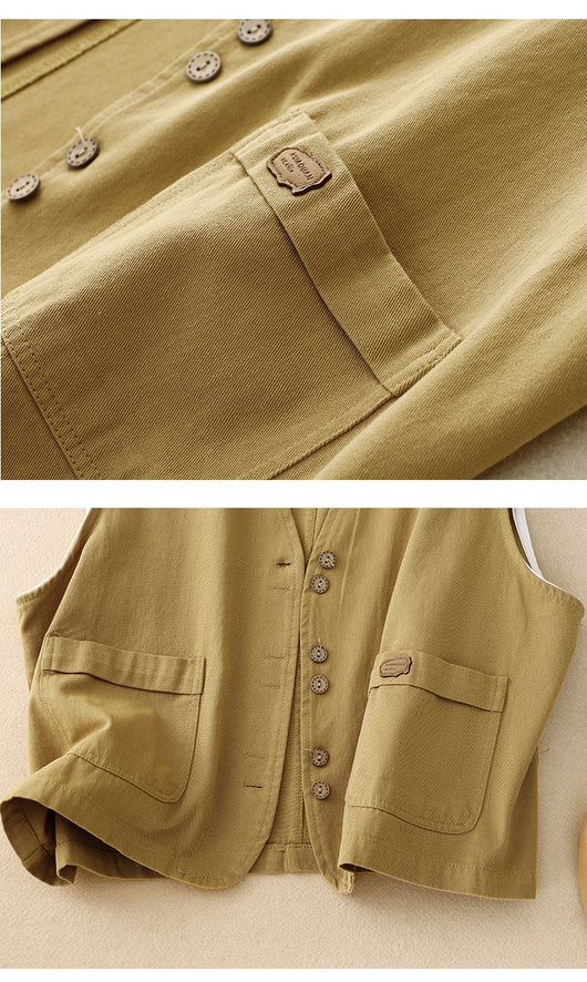 Chaleco Retro Coreano Mujer en Algodón y Lino - Image 22