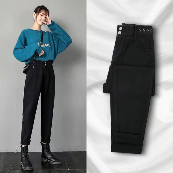 Pantalón Negro Holgado de Terciopelo Suave - Diseño Versátil y Cómodo