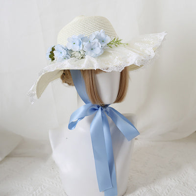 Sombrero de Ala Ancha con Encaje Floral y Moño para Viajes - Image 9