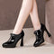 Zapatos de Tacón Bajo Charol Profundo con Punta Redondeada