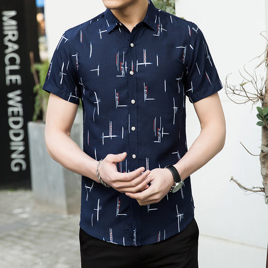 Camisa Estampada de Manga Corta para Hombre Talla Grande - Image 9