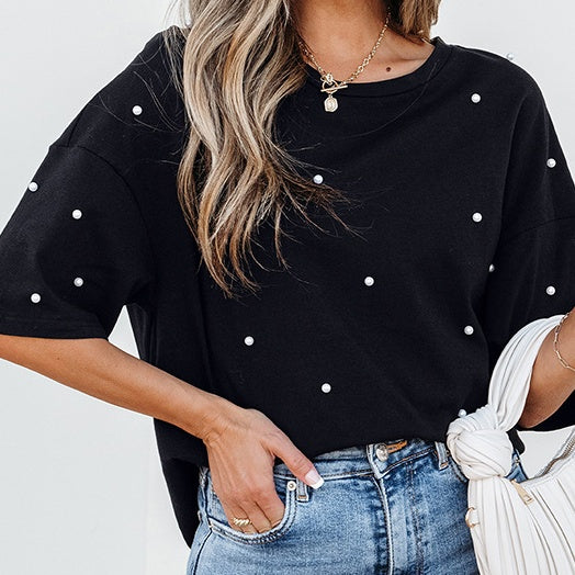 Blusa Elegante de Cuello Redondo y Manga Corta - Tendencia Europa y América