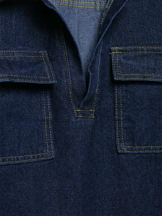 Conjunto Denim Vintage Azul Suelto - Camisa Manga Larga y Pantalón - Image 10