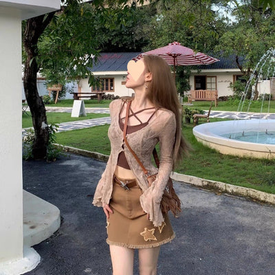 Conjunto Hot Girl: Camisola con Tirantes Finos + Cardigan Largo de Manga Larga - Image 3