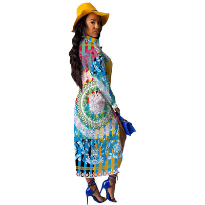 Vestido Camisero Estampado Suelto con Abertura Frontal - Image 14