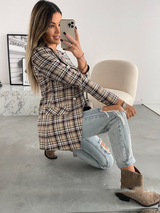 Blazer Cuadros Explosivos Manga Larga para Mujer