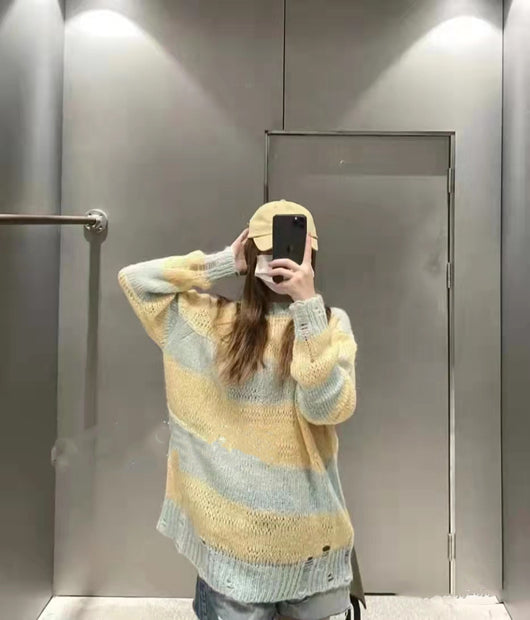 Suéter Tejido Mohair con Rasgos y Rayas para Mujer - Image 8