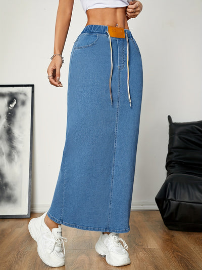 Falda Denim A-Línea con Cintura Ajustable para un Ajuste Personalizado - Image 6