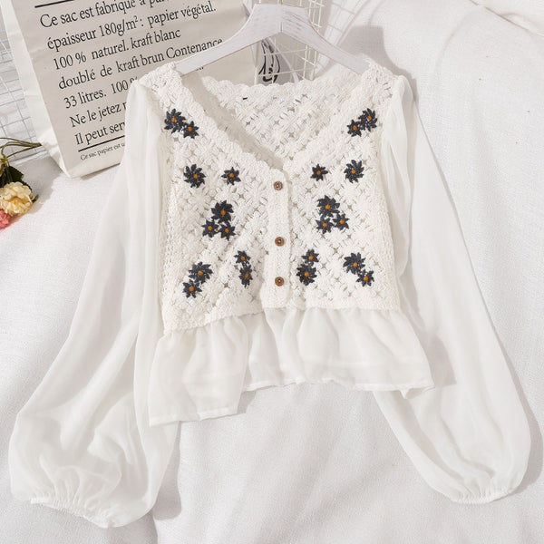 Blusa Tejida de Manga Larga Estilo Coreano con Detalles Calados para Mujer - Image 3
