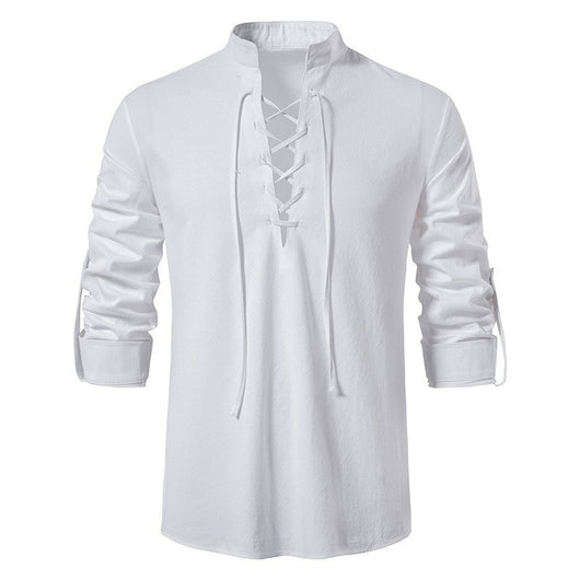 Camisa Cuello Mao Manga Larga Algodón y Lino - Image 3