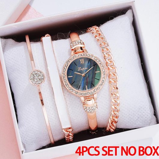 Reloj de Acero Inoxidable para Mujer - Juego de Cuatro Piezas de Tendencia Actual - Image 22