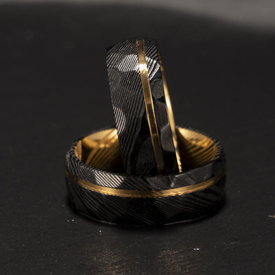 Anillo de Acero Damasco Bicolor Europeo Americano - Image 7