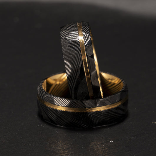 Anillo de Acero Damasco Bicolor Europeo Americano - Image 7