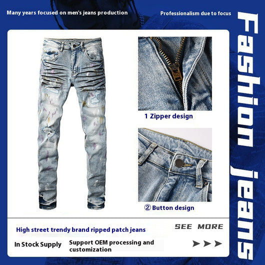 Pantalones Vaqueros Rotos Slim Fit Azul Claro para Hombre - Image 4