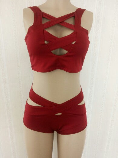 Bikini Cruzado Cintura Alta Corte Sexy Traje de Baño Liso - Image 21