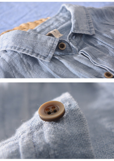 Camisa Lino Vintage Plisada con Estampa Chinoiserie para Hombre - Image 17