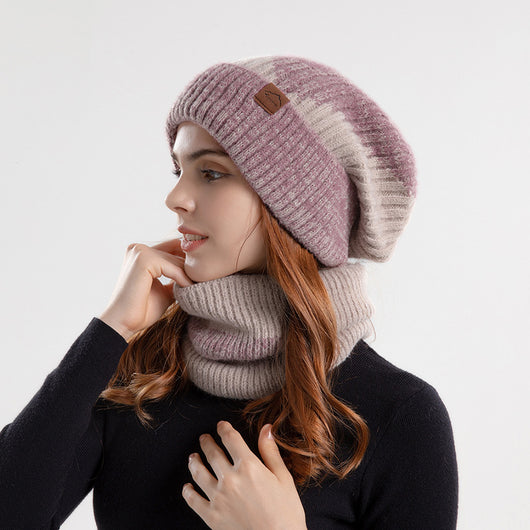 Conjunto de Gorro y Bufanda Tejida Bicolor con Forro Polar - Abrigo Invernal Grueso - Image 6