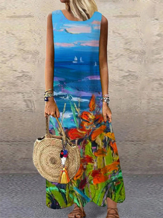 Vestido Largo Casual Estampado con Cuello Redondo - Image 6