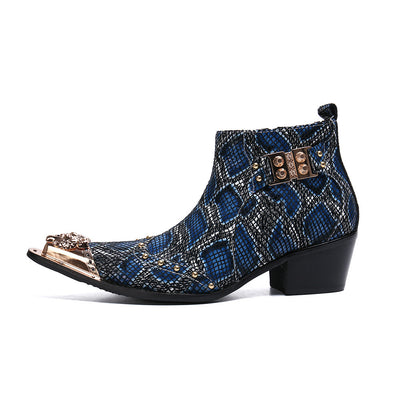 Botas Cortas de Cuero con Estampado Serpiente - Estilo British Masculino - Image 9