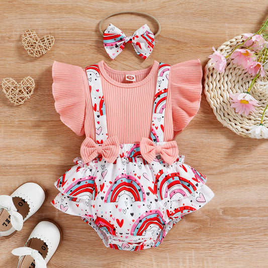 Jumpsuit Falso Dos Piezas con Mangas Estampadas y Detalle Trasero