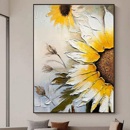 Cuadro Óleo Girasol Moderno Texturizado - Lienzo Decorativo sin Marco para Sala - Image 7