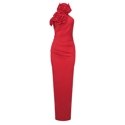 Vestido Largo Blanco con Halter Floral de Diseño Elegante - Image 8