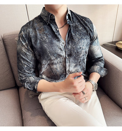Camisa Tie-Dye Estampada Manga Larga Slim Fit para Hombre - Image 38
