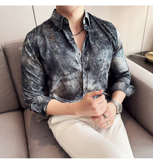 Camisa Tie-Dye Estampada Manga Larga Slim Fit para Hombre - Image 38