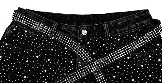 Jeans Retro Lavado con Cintas y Strass Brillantes - Image 5