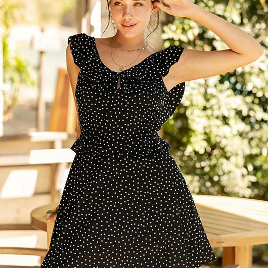 Vestido Espalda Descubierta con Lunares y Volantes en Gasa de Cintura Alta - Image 8