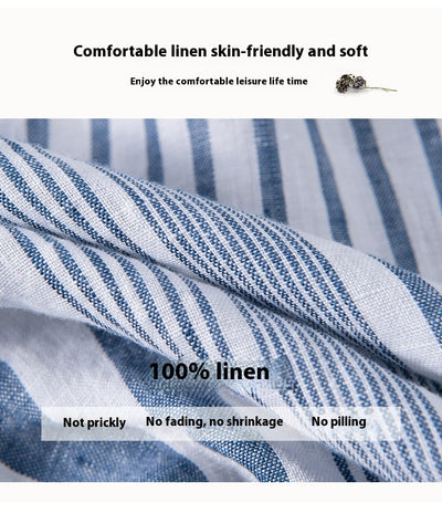 Camisa Casual de Lino Manga Corta a Rayas para Hombre Transpirable - Image 12