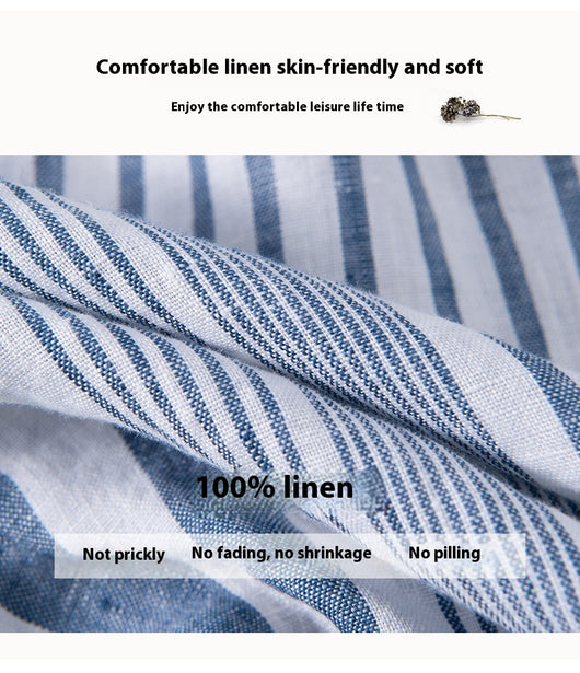 Camisa Casual de Lino Manga Corta a Rayas para Hombre Transpirable - Image 12
