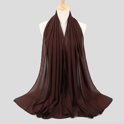 Pañuelo Elegante de Encaje Monocromático y Gasa Perlada para Mujer - Image 19