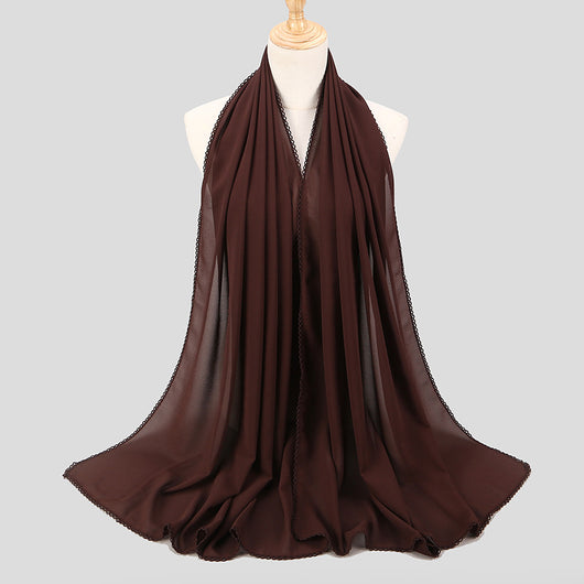 Pañuelo Elegante de Encaje Monocromático y Gasa Perlada para Mujer - Image 19