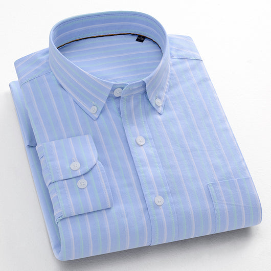 Camisa Oxford de Algodón a Rayas Antirruga para Hombre - Image 13
