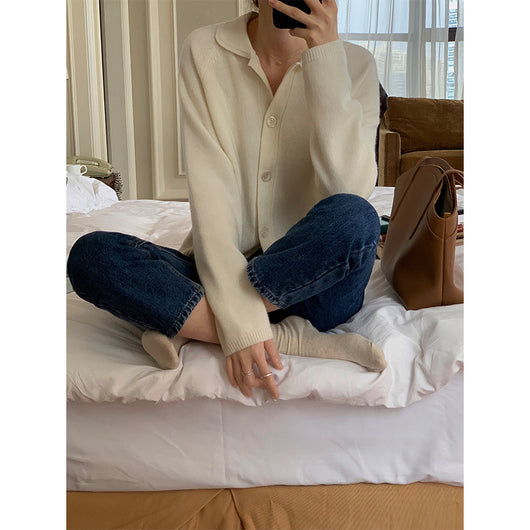 Cardigan Tejido Blanco Cuello Solapa Oversized - Image 30