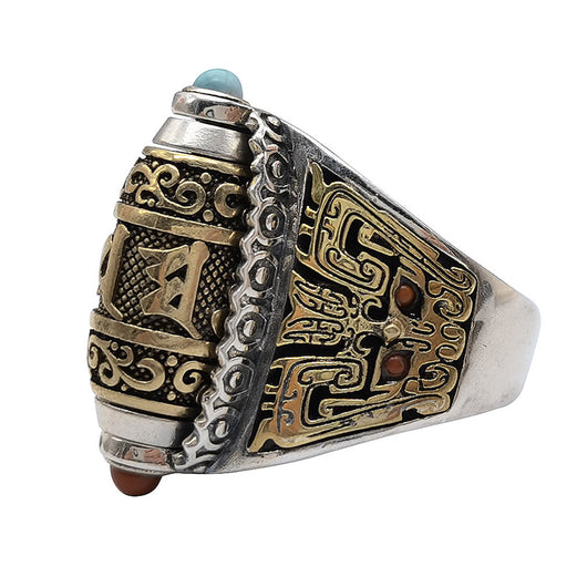 Anillo de Plata 925 Mantra de Seis Caracteres Giratorio con Acabado Dorado - Image 9